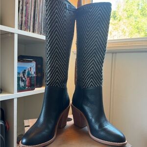 Loeffler Randall Leather and Chevron Textile knee high boots Size 8 (W)